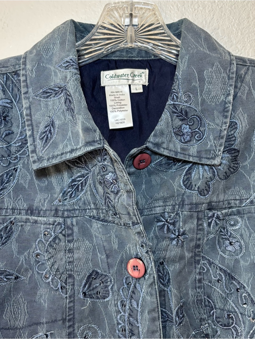 Coldwater Creek Floral Paisley Blazer Jacket Blue Large Lightweight Vtg Boho - Picture 4 of 14